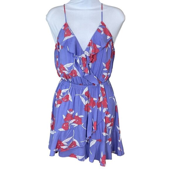 Express Floral Wrap Front Spaghetti Straps Purple Elastic Waist Mi Dress Sm - Picture 1 of 7